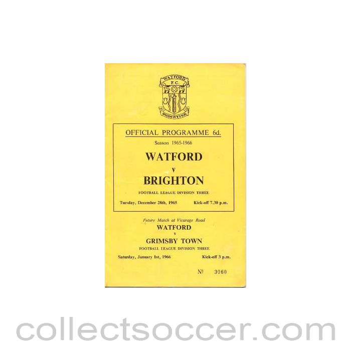 1965 - Watford v Brighton official programme 28/12/1965 Football League