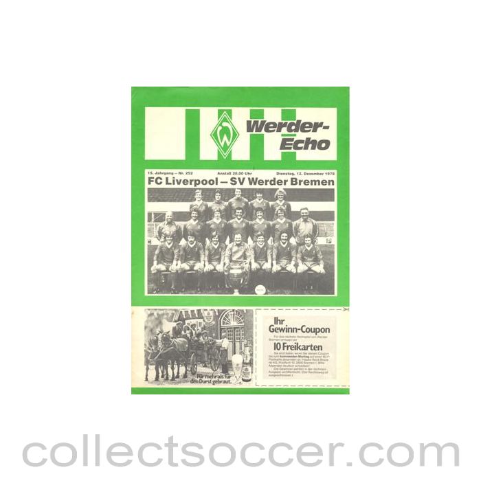 1978 - Werder Bremen v Liverpool official programme 12/12/1978