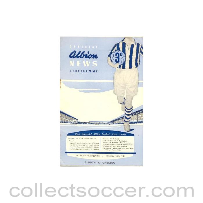 1958 - West Bromwich Albion vChelsea official programme 13/12/1958