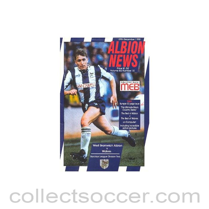 1990 - West Bromwich Albion v Wolverhampton Wanderers official programme 29/12/1990