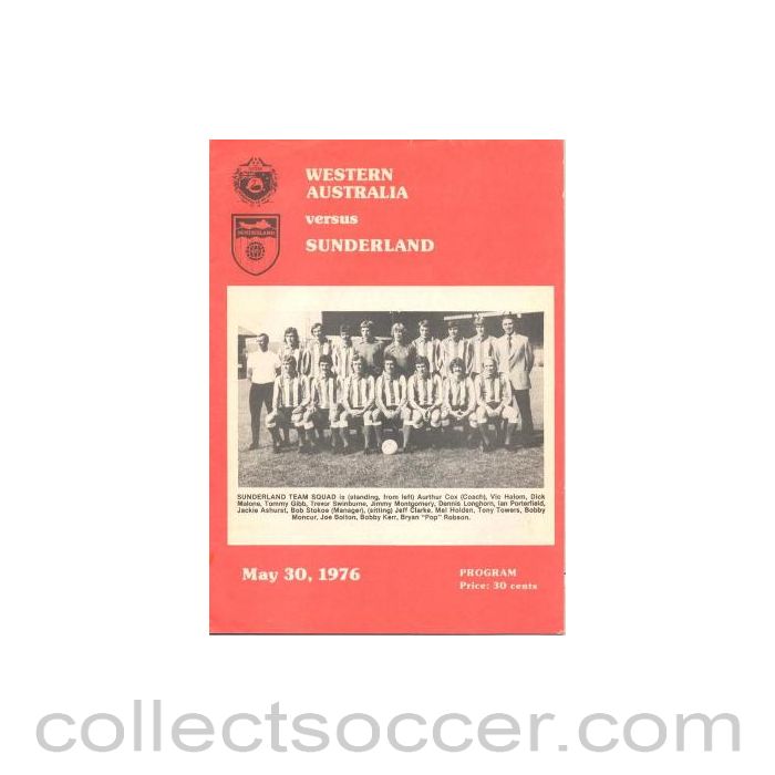 1976 - Western Australia v Sunderland official programme 30/05/1976