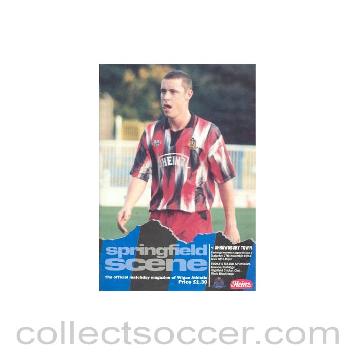 1993 - Wigan Athletic v Shrewsbury Town official programme 27/11/1993 Football League