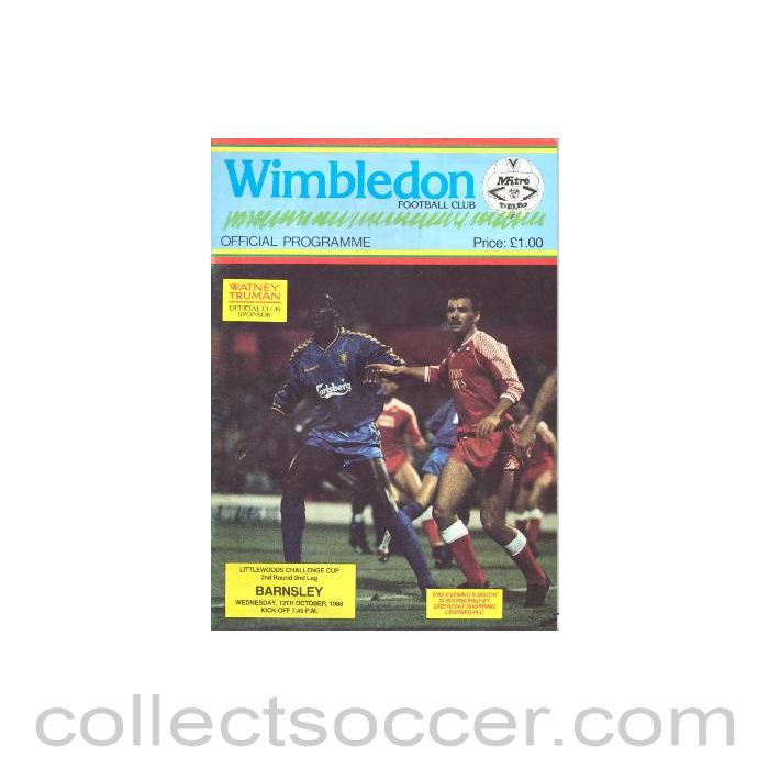 1988 - Wimbledon v Barnsley official programme 12/10/1988