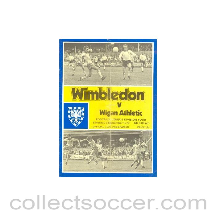 1978 - Wimbledon v Wigan Athletic official programme 09/09/1978