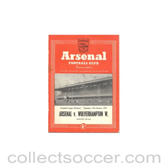 1953 - Arsenal v Wolverhampton W. official programme 17/01/1953