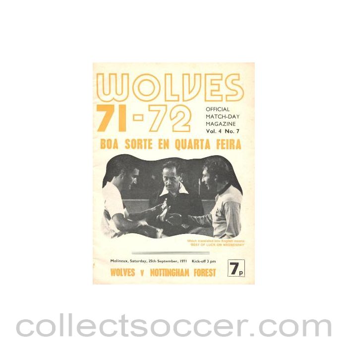 1971 - Wolverhampton Wanderers v Nottingham Forest official programme 25/09/1971