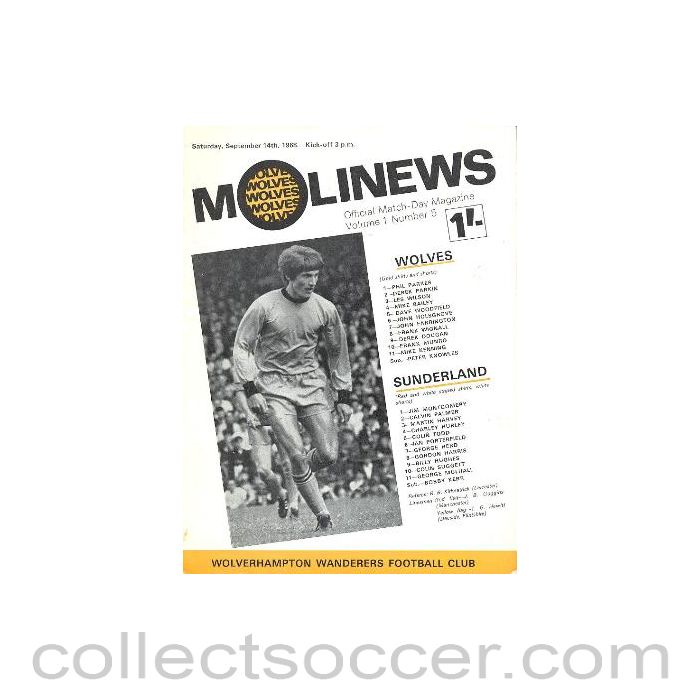 1968 - Wolverhampton Wanderers v Sunderland official programme 14/09/1968 Football League