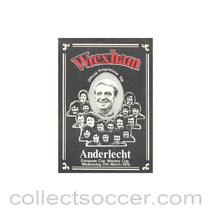 1976 - Wrexham v Anderlecht official programme 17/03/1976 Cup Winners Cup
