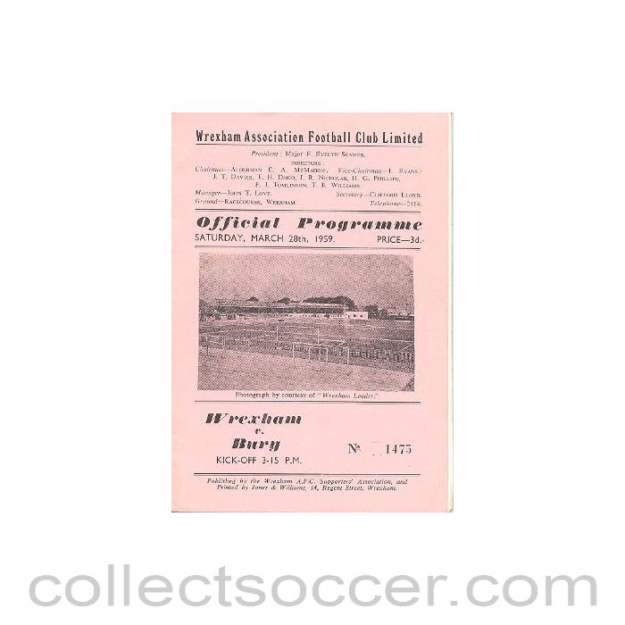 1959 - Wrexham v Bury official programme 28/03/1959
