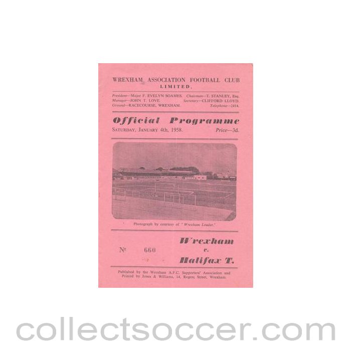 1958 - Wrexham v Halifax Town official programme 04/01/1958 Football League