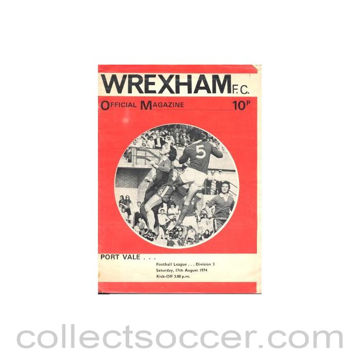 1974 - Wrexham v Port Vale official programme 17/08/1974 Football League