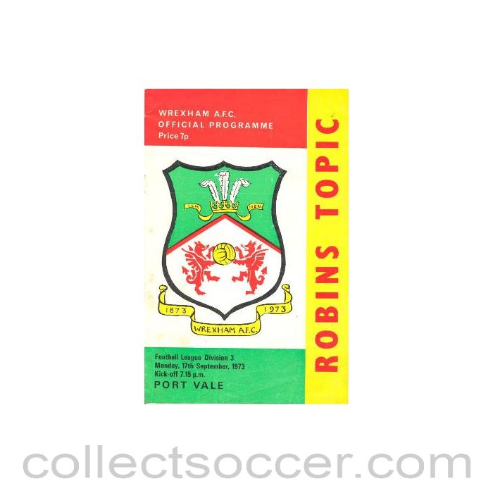 1973 - Wrexham v Port Vale official programme 17/09/1973 League Cup