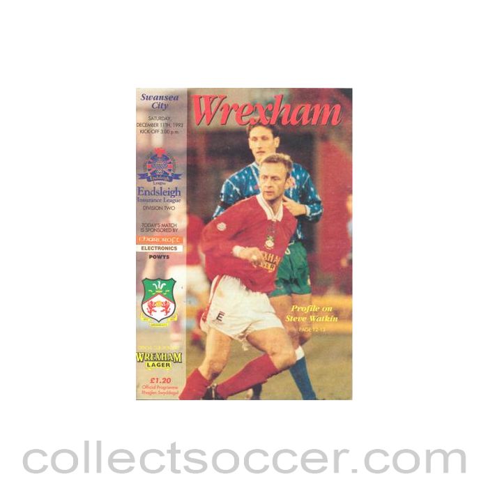 1993 - Wrexham v Swansea City official programme 11/12/1993 Football League
