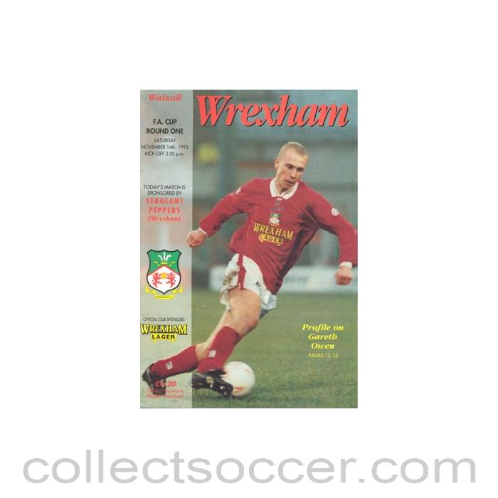 1993 - Wrexham v Walsall official programme 14/11/1993 F.A. Cup