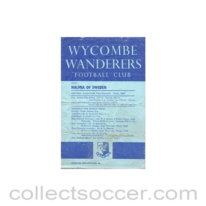 1966 - Wycombe Wanderers v Halmia Sweden official programme 18/10/1966 Friendly