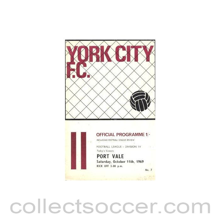 1969 - York City v Port Vale official programme 11/10/1969 Football League