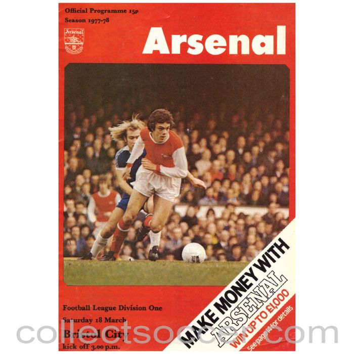 1978 Arsenal v Bristol City Football Programme
