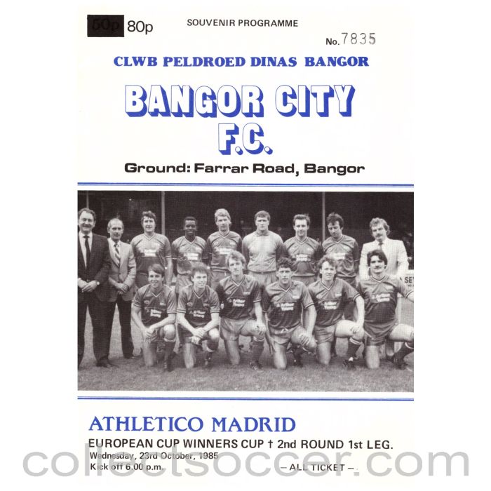 1985 Bangor City v Atletico Madrid Football Programme