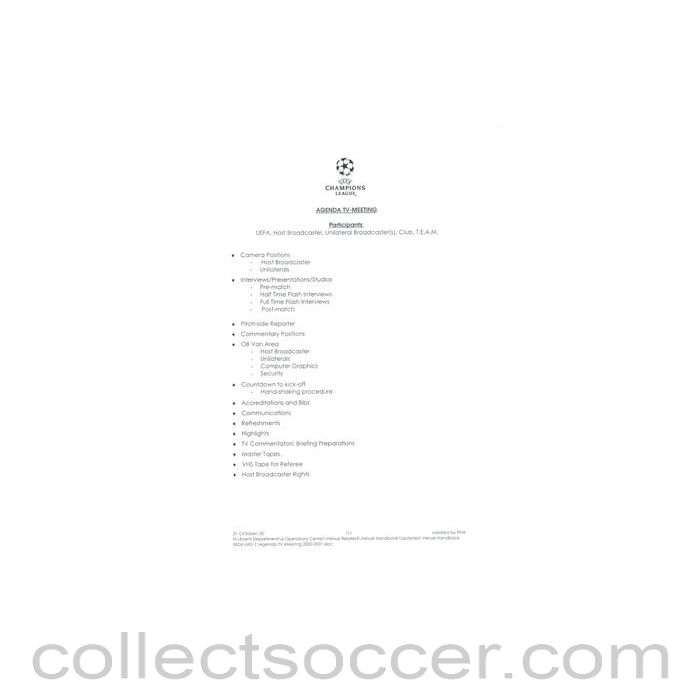 2001 - Bayern Munich v Valencia 2001 Champions League Final in Milan 23/05/2001 Agenda TV-Meeting