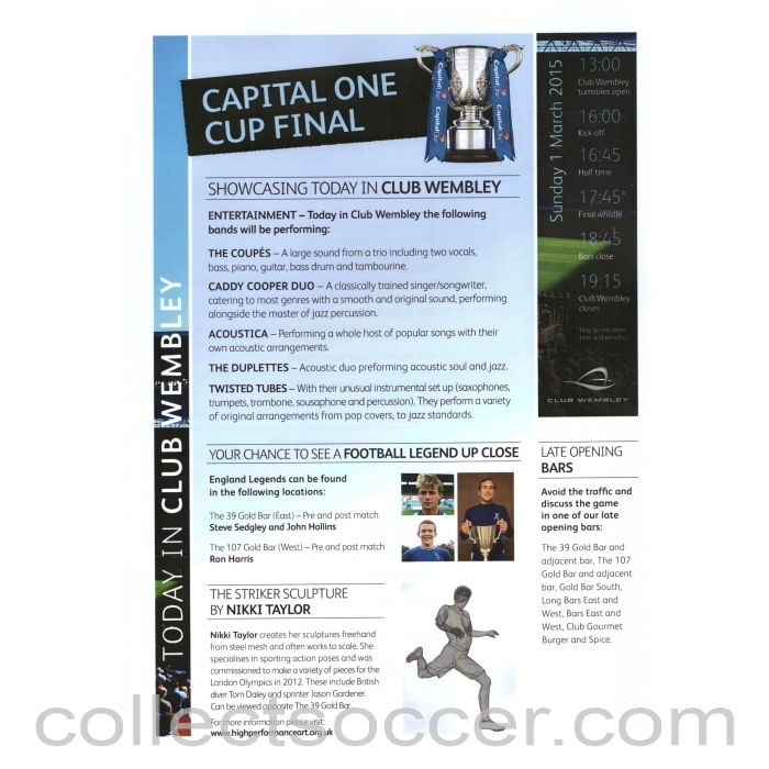 2015 Capital Cup Final Chelsea v Tottenham Hotspur List of Activities for General Hospitality
