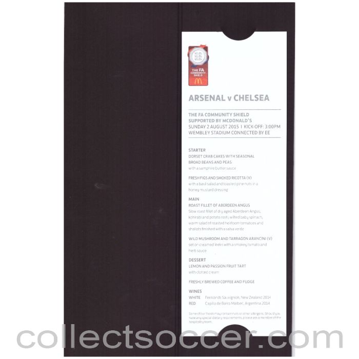 2015 Charity Shield Arsenal v Chelsea Rare Royal Box Menu