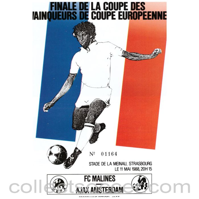 1988 Cup Winners Cup Final Official Programme Malines v Ajax