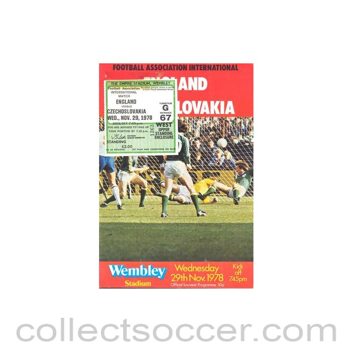1978 England v Czechoslovakia official programme 29/11/1978 with ticket