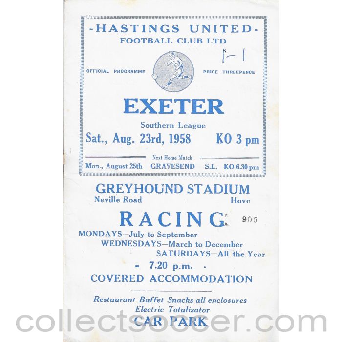 1958 Hastings United v Exeter Football Programme
