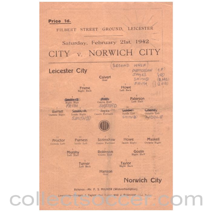 1942 Leicester City v Norwich City Programme