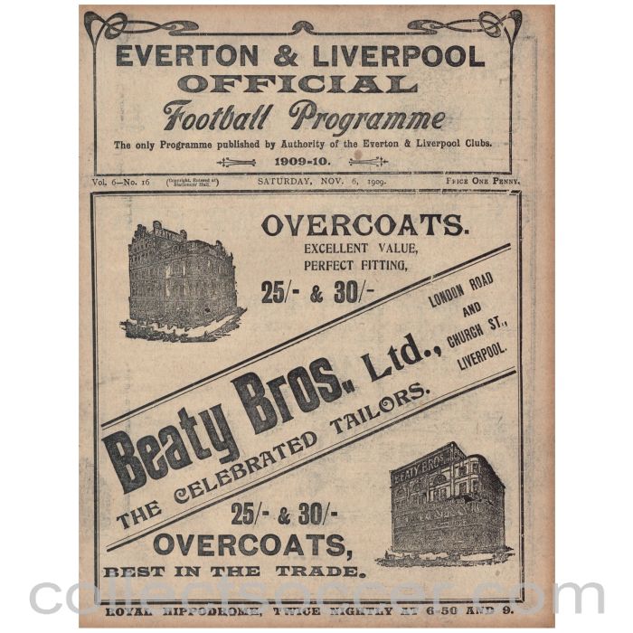 1909 Liverpool v Bury and Everton Res v Colne Official Programme