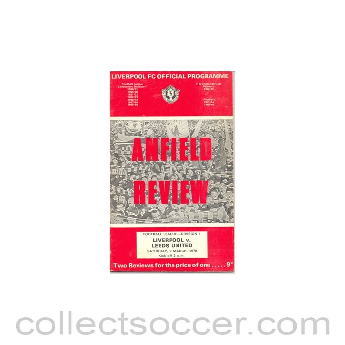 1970 - Liverpool v Leeds United official programme 07/03/1970