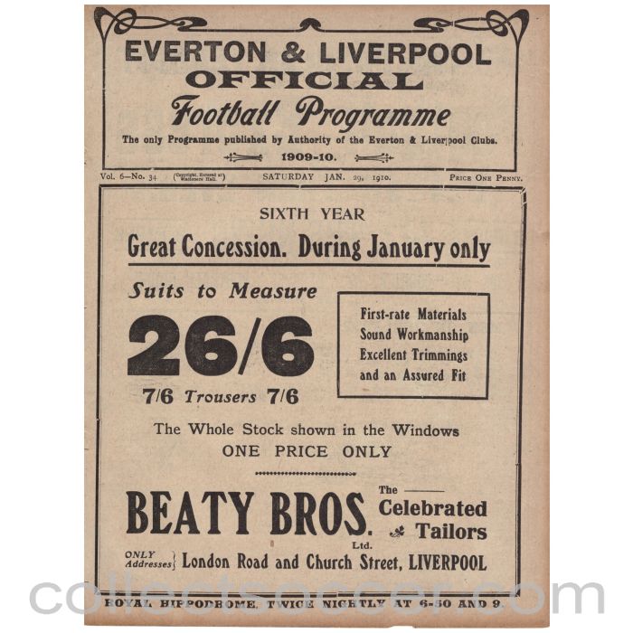 1910 Liverpool v Nottingham Forest and Everton Res v Chorley Official Programme
