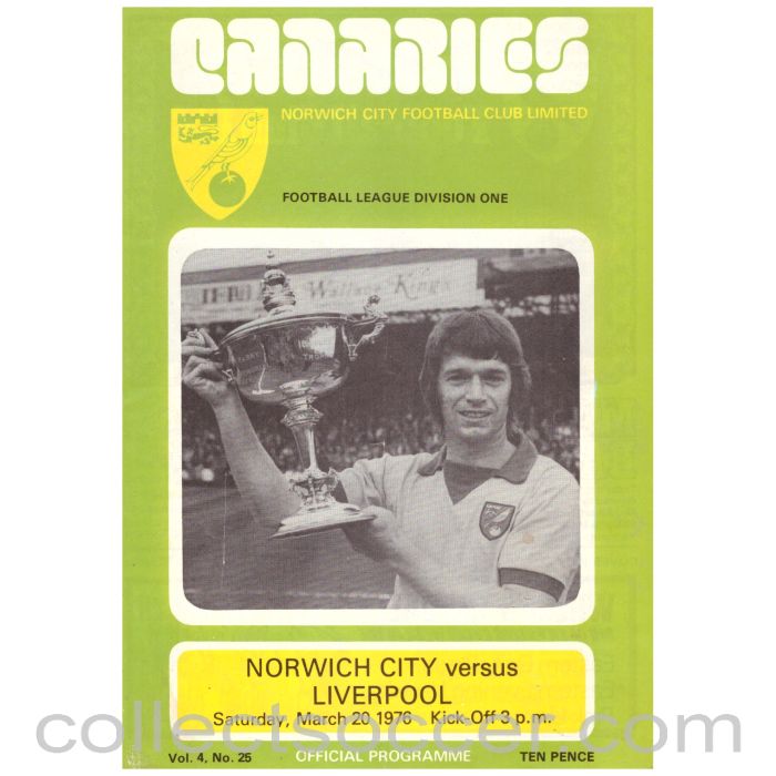 1976 Norwich City V Liverpool Football Programme