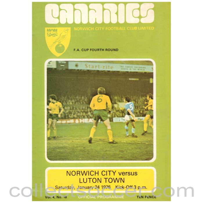 1976 Norwich v Luton Town Football Programme