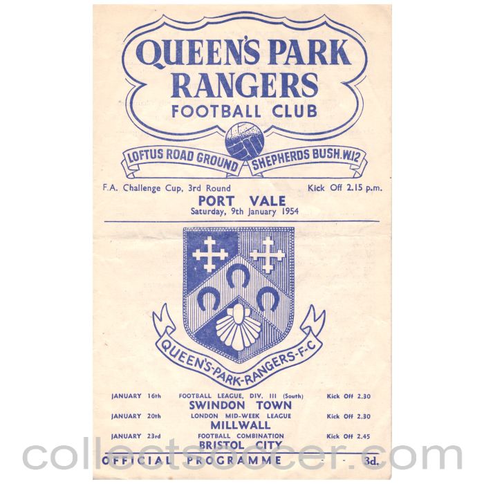 1954 Queens Park Rangers v Port Vale Football Programme