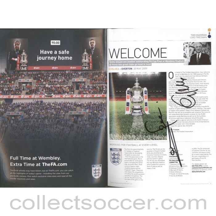 2009 Signed FA Cup Final Official Programme Chelsea v Everton + Rare Original Team Sheet