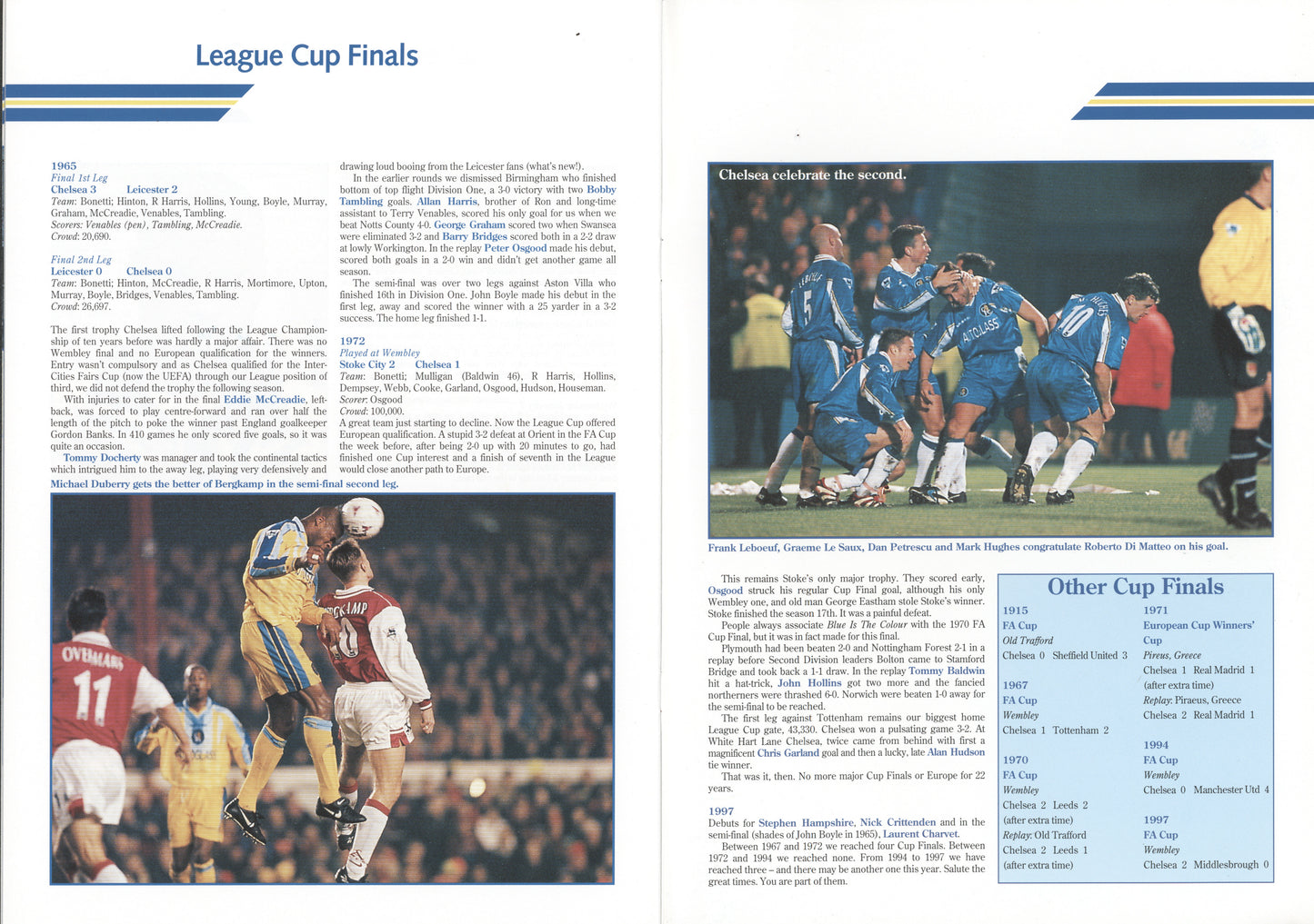 1998 Coca Cola League Cup Final Menu - Chelsea Team Winners Dinner