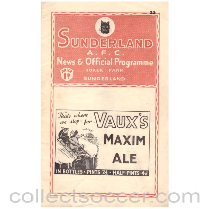 1938 Sunderland v Watford Official Programme