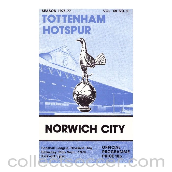 1976 - Tottenham Hotspur v Norwich City official programme 25/09/1976