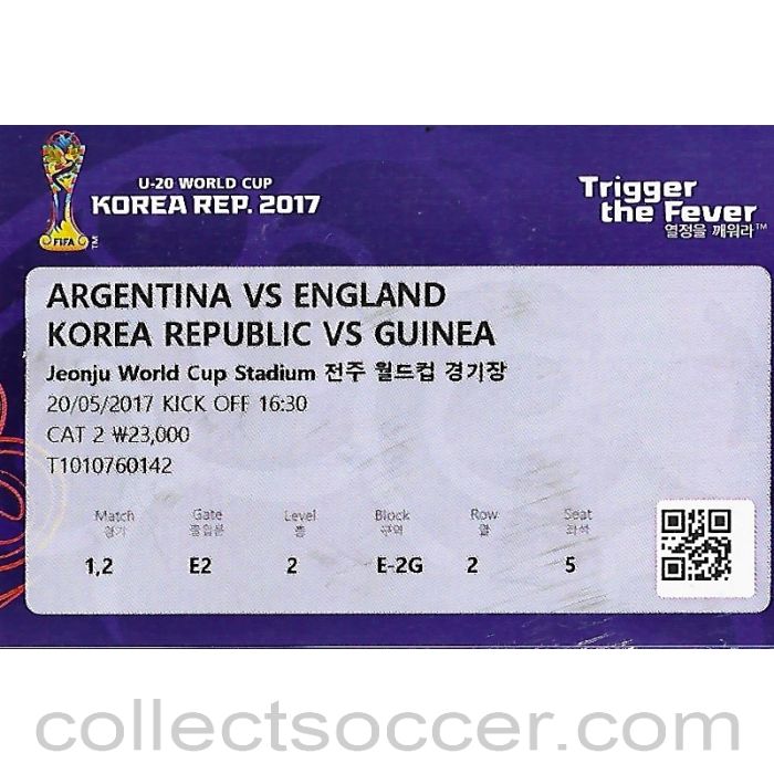 2017 Under 20 World Cup Ticket England v Argentina