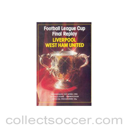 1981 League Cup Final Replay Programme Liverpool v West Ham United