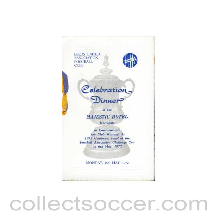 1972 Leeds United FA Cup Winners Celebration Menu