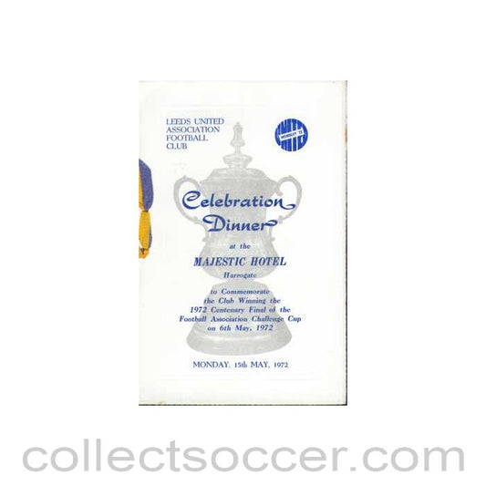 1972 Leeds United FA Cup Winners Celebration Menu