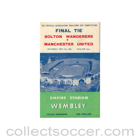 1958 FA Cup Final Programme Bolton Wanderers v Manchester United