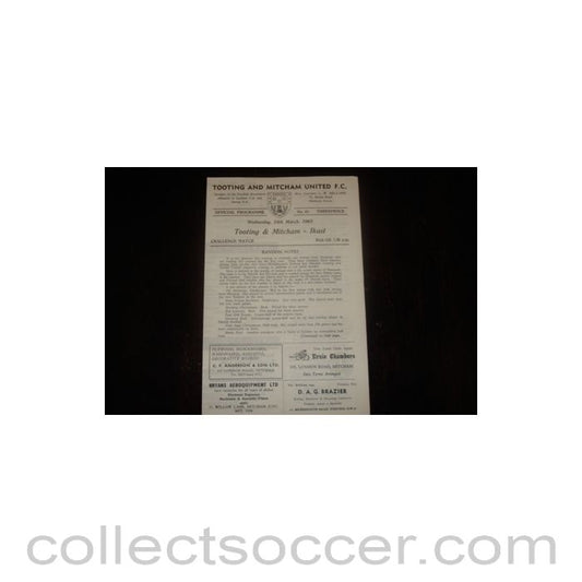 1965 - Tooting & Mitcham v Ikast, Denmark official programme 24/03/1965, Semi-Professional International