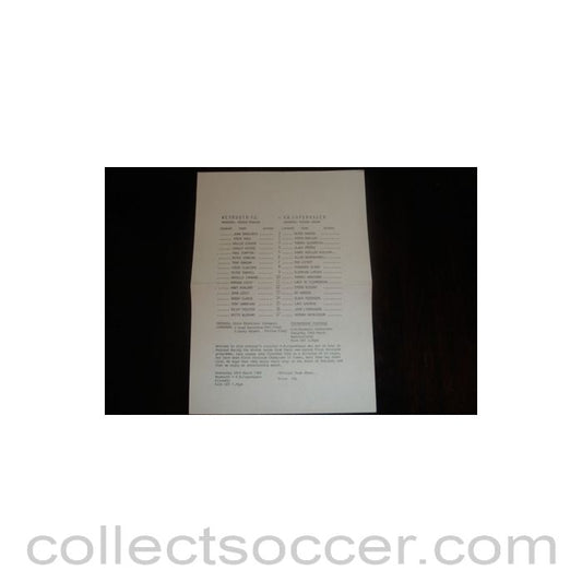 1988 - Weymouth v Copenhagen official teamsheet 16/03/1988 Friendly, Semi-Professional International