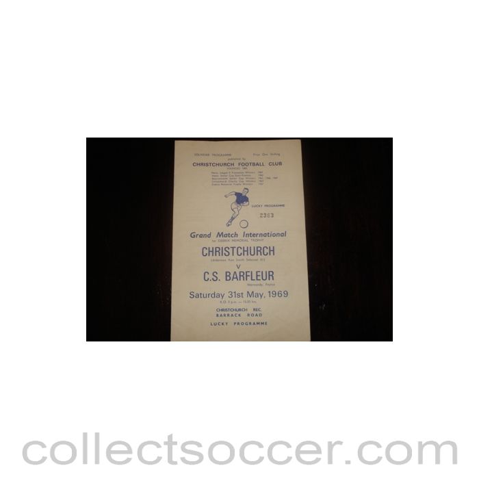 1969 - Christchurch v Barfleur, France official programme 31/05/1969, Semi-Professional International