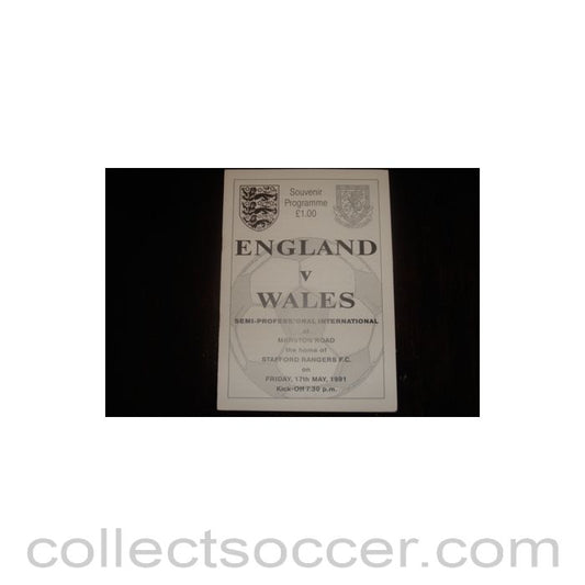 1991 - England v Wales official programme 17/05/1991 Semi-Professional