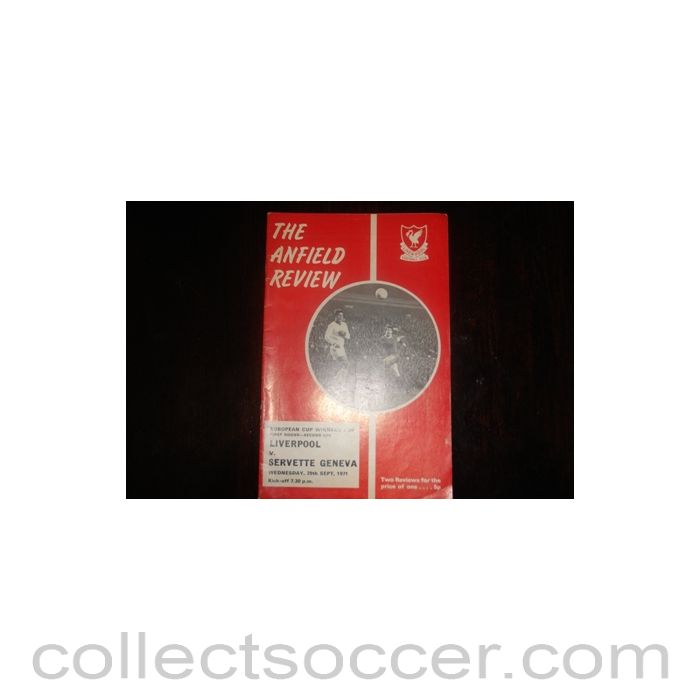 1971 - Liverpool v Servette Geneva official programme 29/09/1971 European Cup Winners Cup