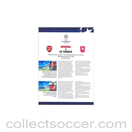 2008 - Arsenal v FC Twente press pack 27/08/2008